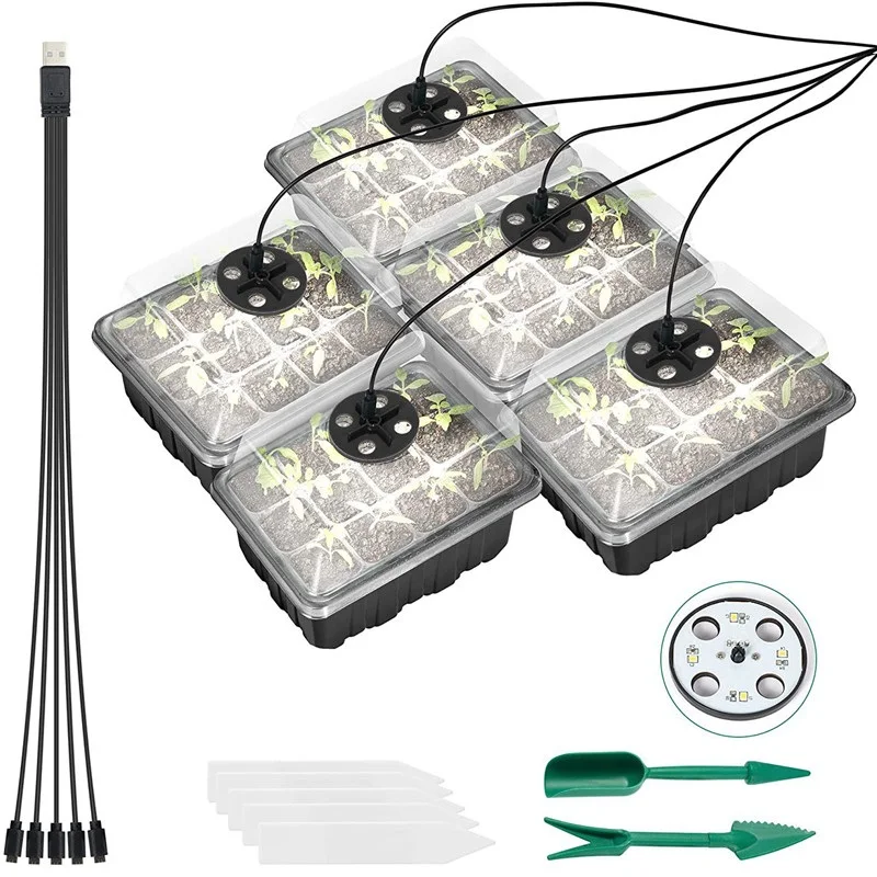 12 Cells Usb Full Spectrum Plant Seed Starter Trays Kit With Grow Light