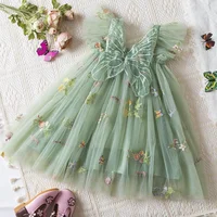 Summer Girls' Princess Party Birthday Dress Sweet Baby Girls Dress Back Bow Wings Fairy Strap Embroidered Butterfly Mesh Dress 1