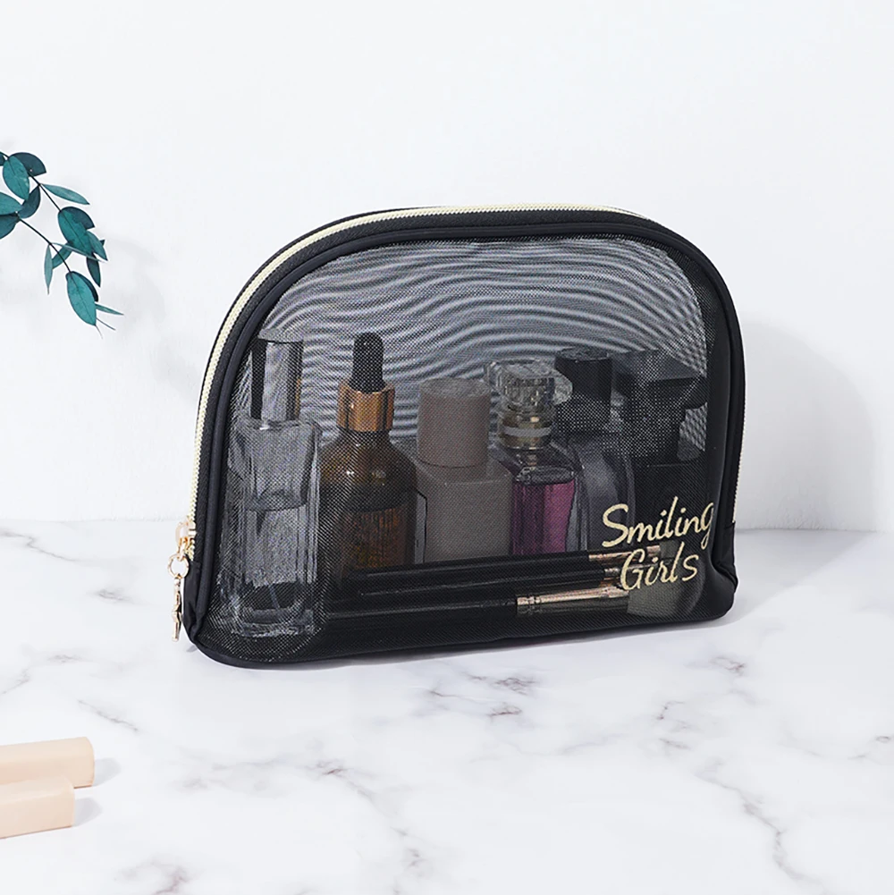 Women Travel Cosmetic Bag Large-Capacity Wash Bags Black Mesh Makeup Case Organizer Storage Pouch Casual Zipper Toiletry Make Up 6