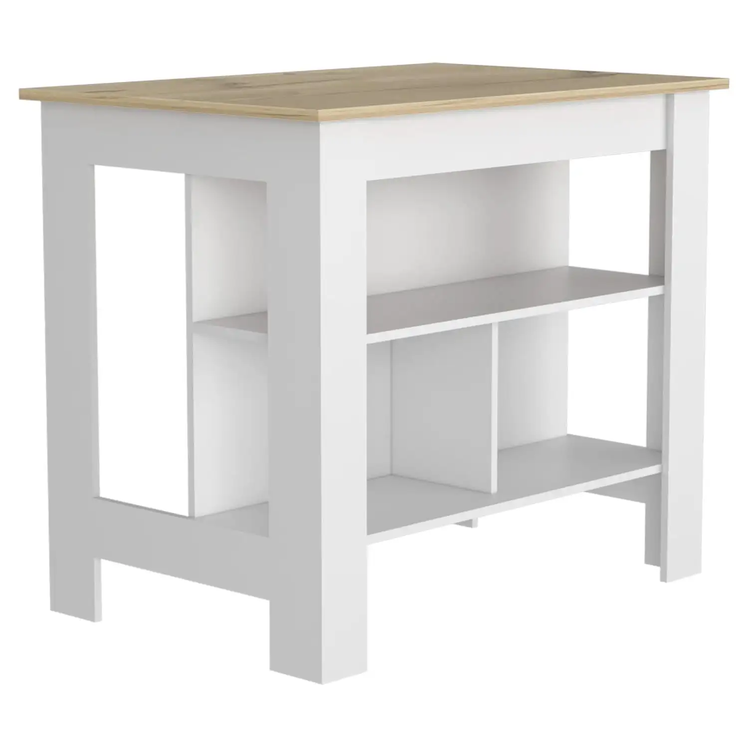 Cala Kitchen Island, Four Legs, Three Shelves  White / Light Oak 4