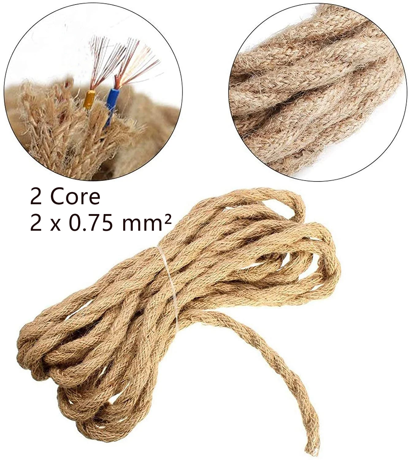 2 Core 3 Core 0.75 mm² Vintage Hemp Rope Wire Copper Electrical Twisted Flexible Cable Braided Edison Retro Pendant Light Cords usb c power adapter Electrical Equipment & Supplies