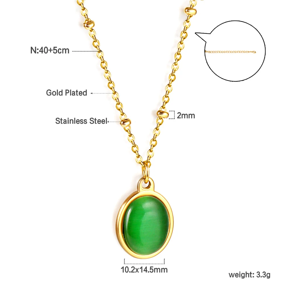LUXUSTEEL Oval Green Blue Crystal Natural Stone Pendant Necklace