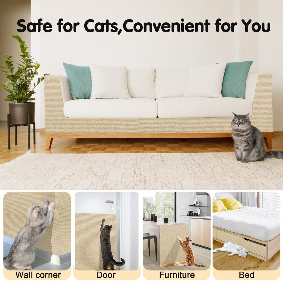 Anti Cat Scratch Furniture Protector Self-Adhesive Trimmable Scratching Carpet Mat for Sofa Couch Wall Corner Indoor Essential