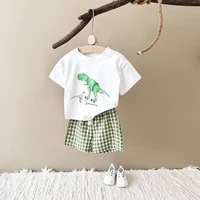 Nouveau bébé vêtements ensemble infantile dinosaure imprimé haut + grille Shorts bébé garçons filles décontracté bébé ensemble nouveau-né été bébé vêtements 2 pièces/ensembles 2