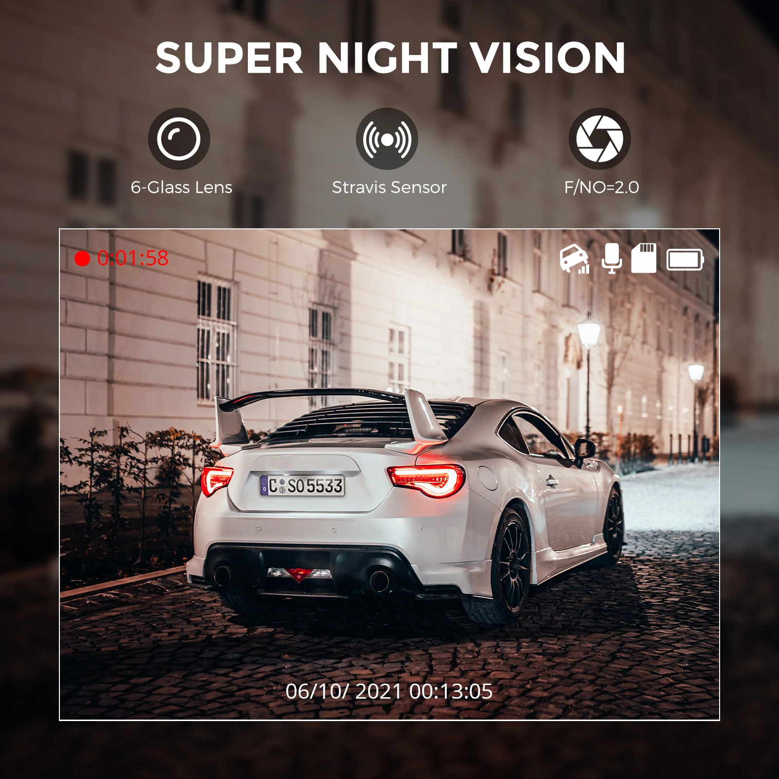 AZDOME- ķ, Ʈ ڵ DVR ī޶,     ķ, 1296P HD Ʈ  ڵ ī޶,  ڴ G-