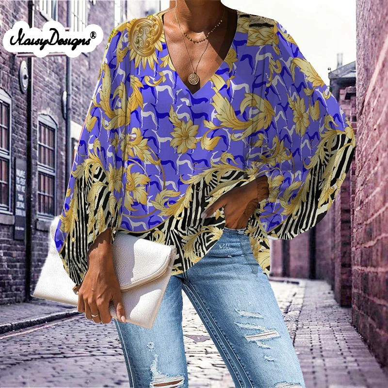 

Noisydesigns 4XL Женская блузка большого размера принт музыкальных нот женская блузка Повседневная Свободная рубашка с длинным рукавом Топы с v-образным вырезом Прямая поставка
