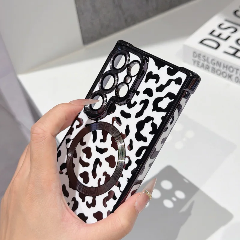 Leopard Print Magnetic Phone Case with Wrist Strap