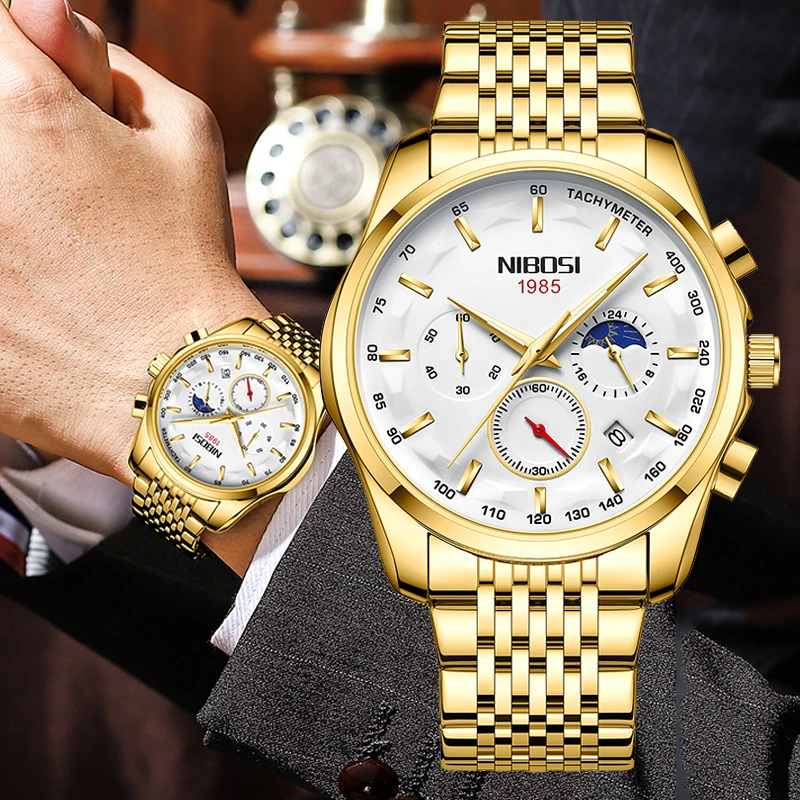 NIBOSI 2022 Relogio Masculino Fashion Brand Luxury Mens Watches Stainless Steel Waterproof Sports Quartz Men Watch For Gift Box