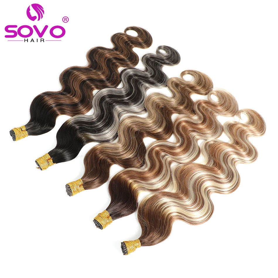 Pre Bonded Keratin Stick I-Tip Remy Human Hair Extension Hot Fusion Hair Smooth Body Wave Salon Supply 0.8 G/Strand