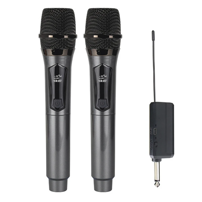 

Wireless Microphone 2 Channels UHF Fixed Frequency Handheld Mic Micphone For Party Professional Show Meeting Durable Easy To Use