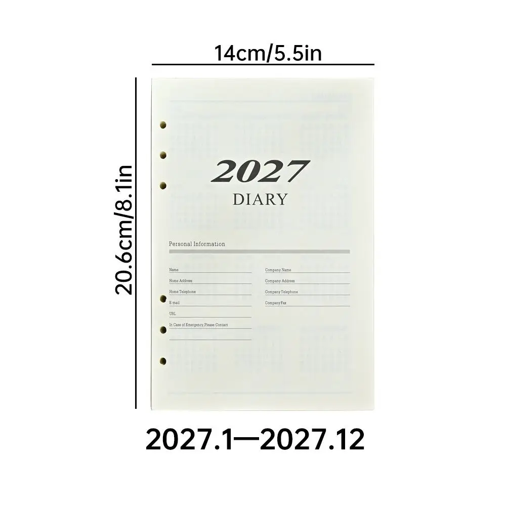 A5 2027 저널 아젠다 플래너 노트 용지 루즈리프 다이어리 플래너 리필 페이지 영어 루즈리프 캘린더 인서트