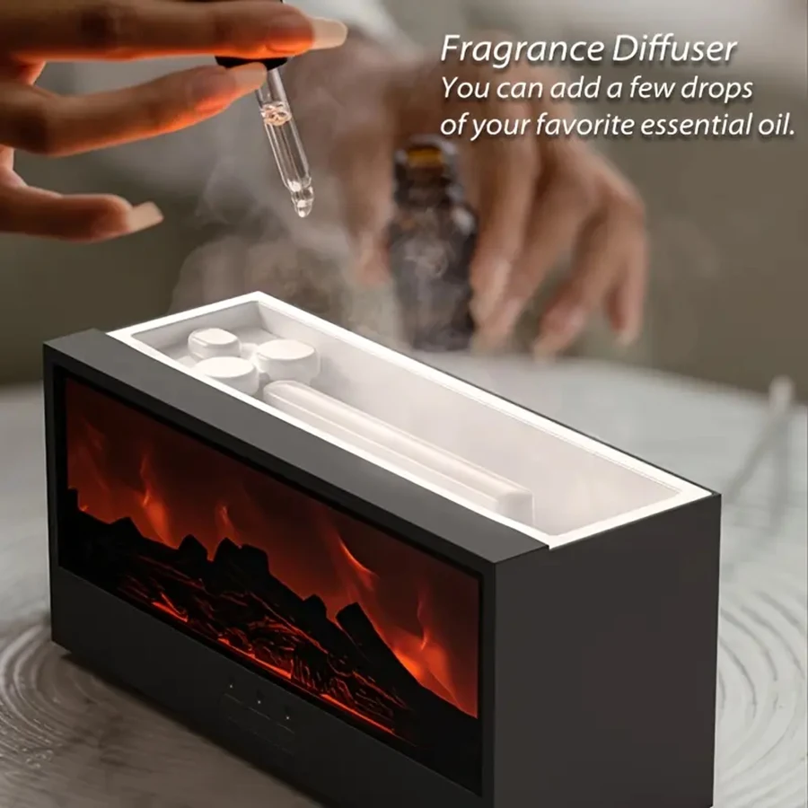 Simulated 3D flame aromatherapy machine essential oil humidifier, with timed remote control of light aromatherapy diffuser 6
