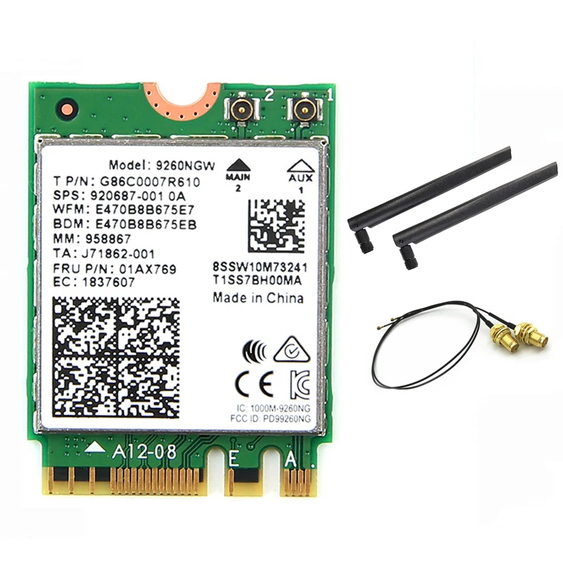 

Беспроводная, для Intel AC 9260 9260NGW 802.11ac NGFF Wi-Fi Bluetooth 5,0 карта + 6 дБи IPEX MHF4 U.fl к RP-SMA комплект внешней антенны