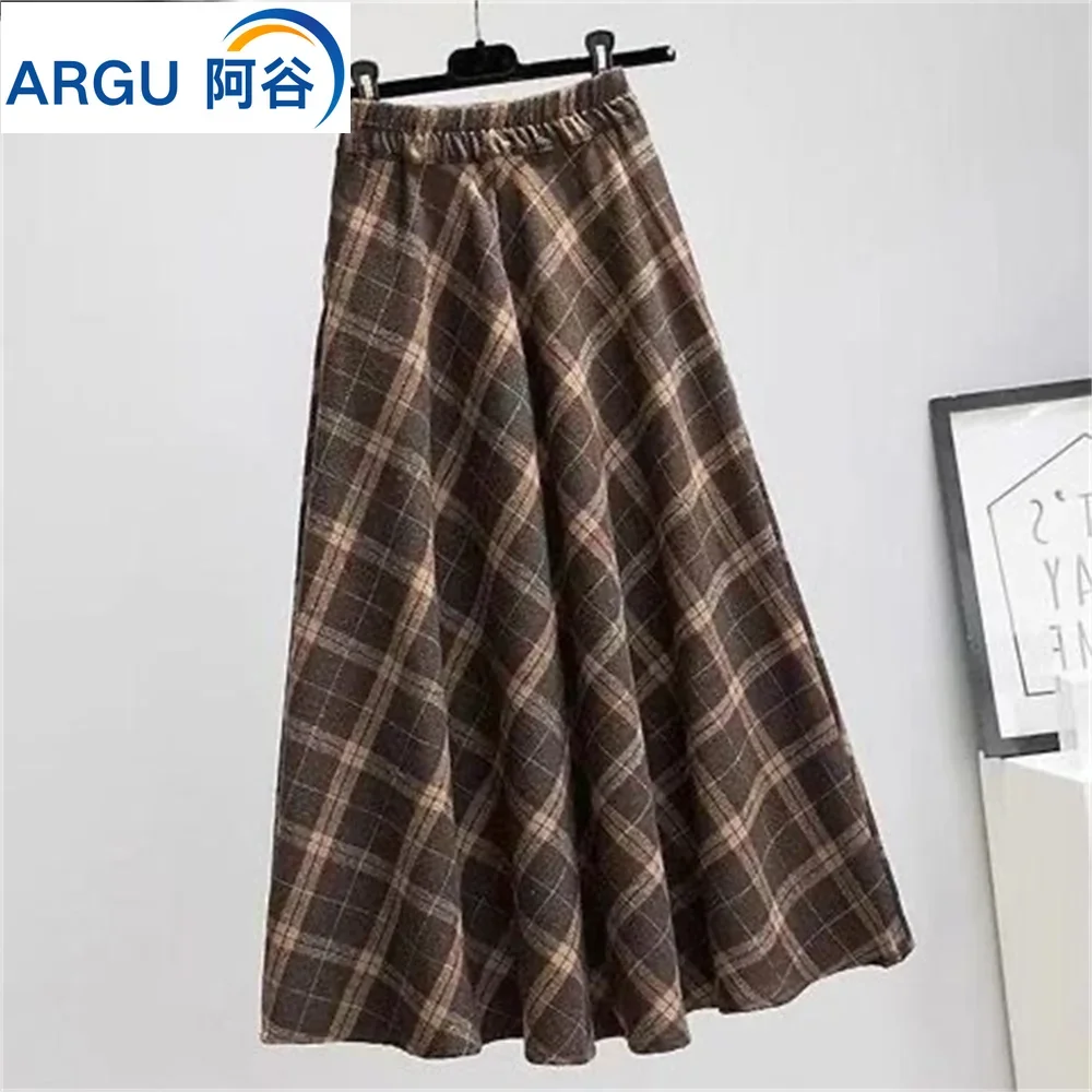 

Vintage Plaid Long Skirts Women Korean Fashion 2023 Spring Autumn Skirt Loose Casual Streetwear Office High Waist Skirts Women