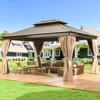 10x12 FT Hardtop Gazebo with Aluminum Frame, Galvanized Steel Double Roof Gazebo with Nettings and Curtains, Permanent Outdoor 2
