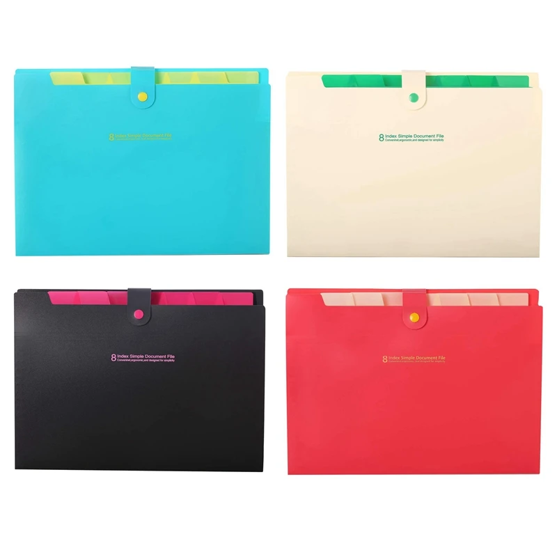 4 PCS Portable Accordion Document File Folders Expanding Letter Organizer 8 Pockets |