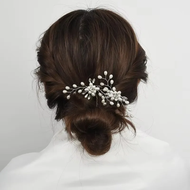 Elegant Pearl Crystal Hairpin Wedding Bridal U-shaped Metal Hair Comb Forks Hairstyle Clips Jewelry Accessories Design Tools