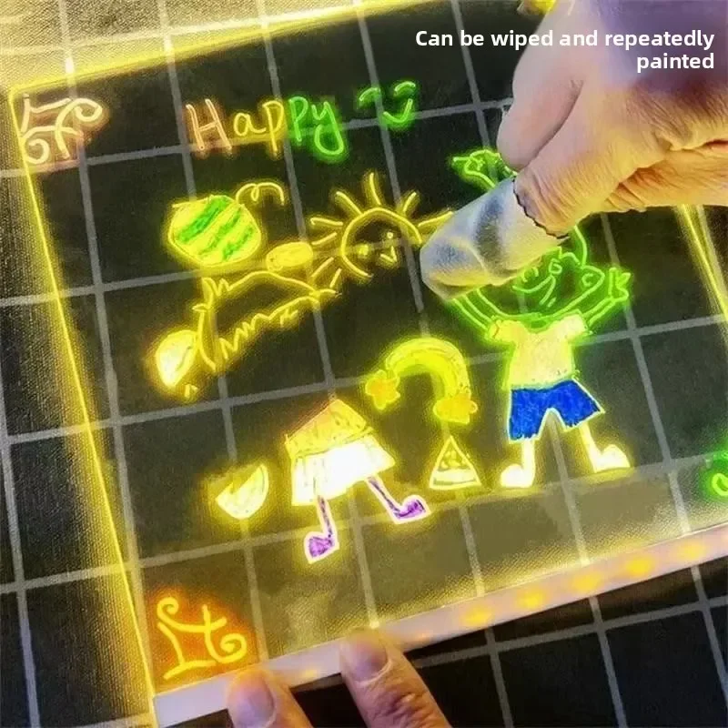 Tavolo da disegno a LED Wordpad luminoso Lavagna acrilica fai-da-te con penne colorate Lavagna per appunti a LED Lavagna giocattolo da disegno per bambini con luce notturna - immagine 6