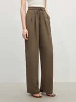 FSLE MInimalism Style Linen Straight Elastic HIgh Waist Casual Pants For Women Summer 2025 New Arrival Loose Pants 25FS12333