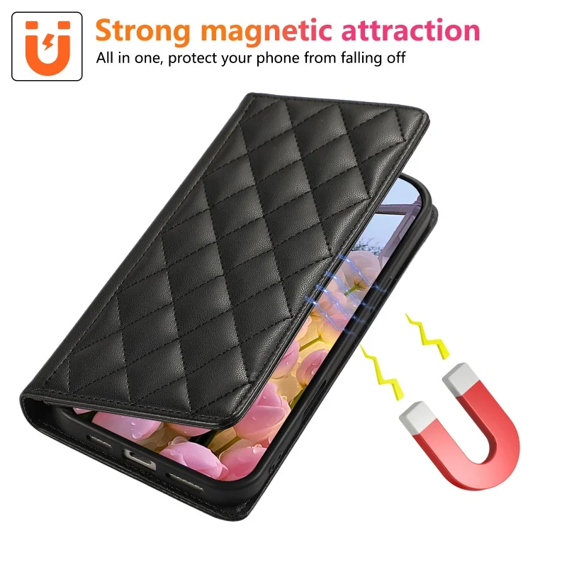 Elegant Magnetic Leather Wallet Phone Case - Premium Faux Leather Design with Card Slots and Secure Closure