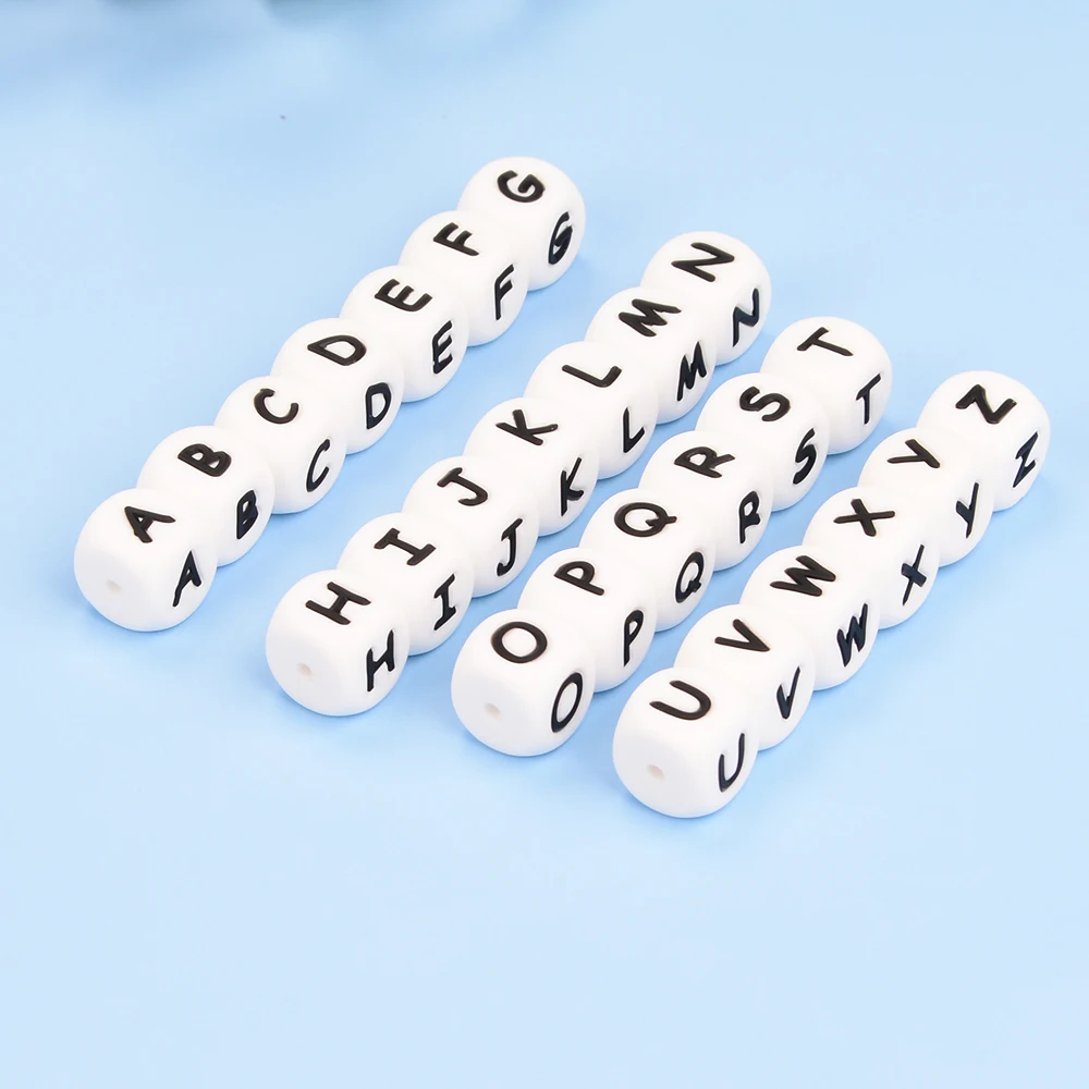 LOFCA 10pcs 12mm Silicone Alphabet Beads BPA Free Baby Teething Alphabet Beads Food Grade Baby Teething Beads DIY Bracelet Neckl 2