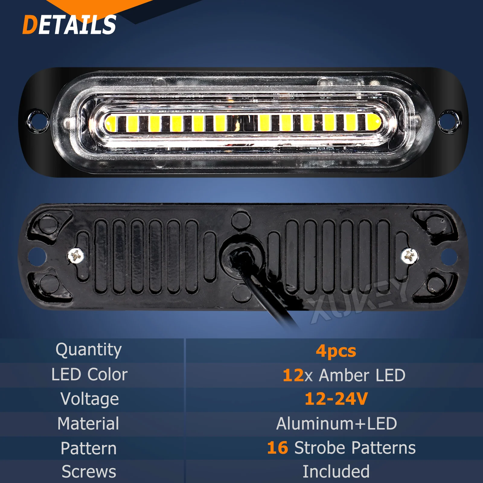 4pcs 12V 24V 12LED Strobe Warning Grille Hazard Flash Light bar Car Truck PIckup SUV Beacon Lamp Amber Yellow Traffic Waterproof
