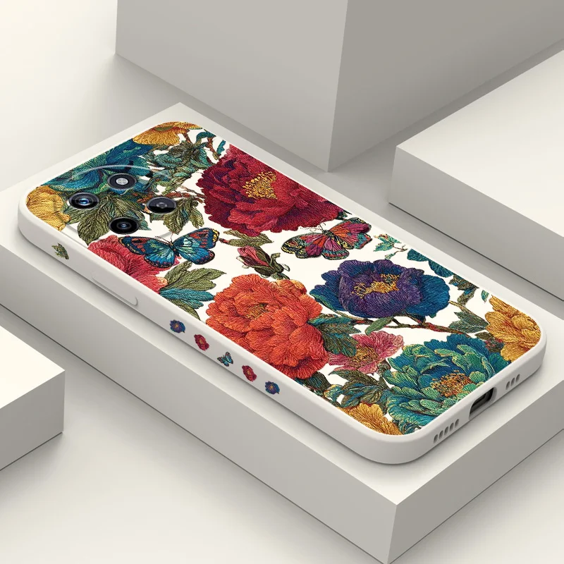 Elegant Embroidery Flower Liquid Silicone Phone Case