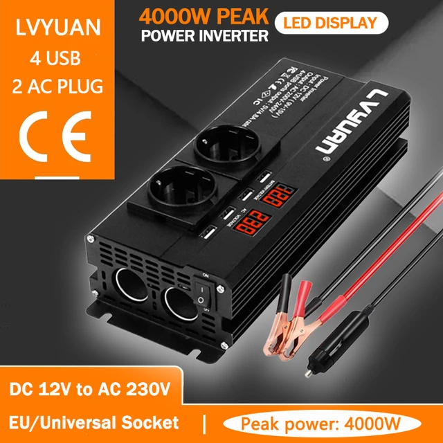 LVYUAN Car Inverter 2600W Power DC 12V/24V To AC 220V LED Display & 4USB  Converter Charger Transformer EU/Universal Plug - AliExpress