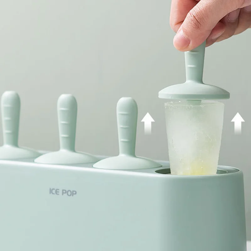 Ice Cream Popsicle Molds 4 Cell Silicone Ice Pop Molds BPA Free Popsicle Mold Kitchen Reusable Easy Release Ice Pop Make