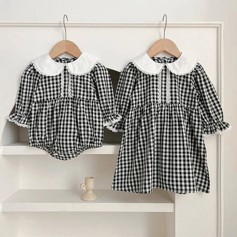 

Kids Dress 2024 New Spring Girls Cute Plaid Print Long Sleeve Princess Dress Baby Child Fashion Outfits Clothing