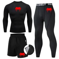 New MMA T-shirts+Pants Set Jiu jitsu Rashguard Men Bjj Muay Thai Jerseys Long Sleeve Boxeo Clothing Gym rshirt Tops Pants Shorts 1