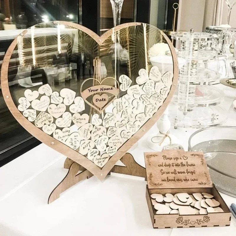 Unique Wedding Guest Book Wooden Heart Shape Guestbook Alternative Wedding Decor Guest Signature Drop Box Party Table Decoration wedding guest book