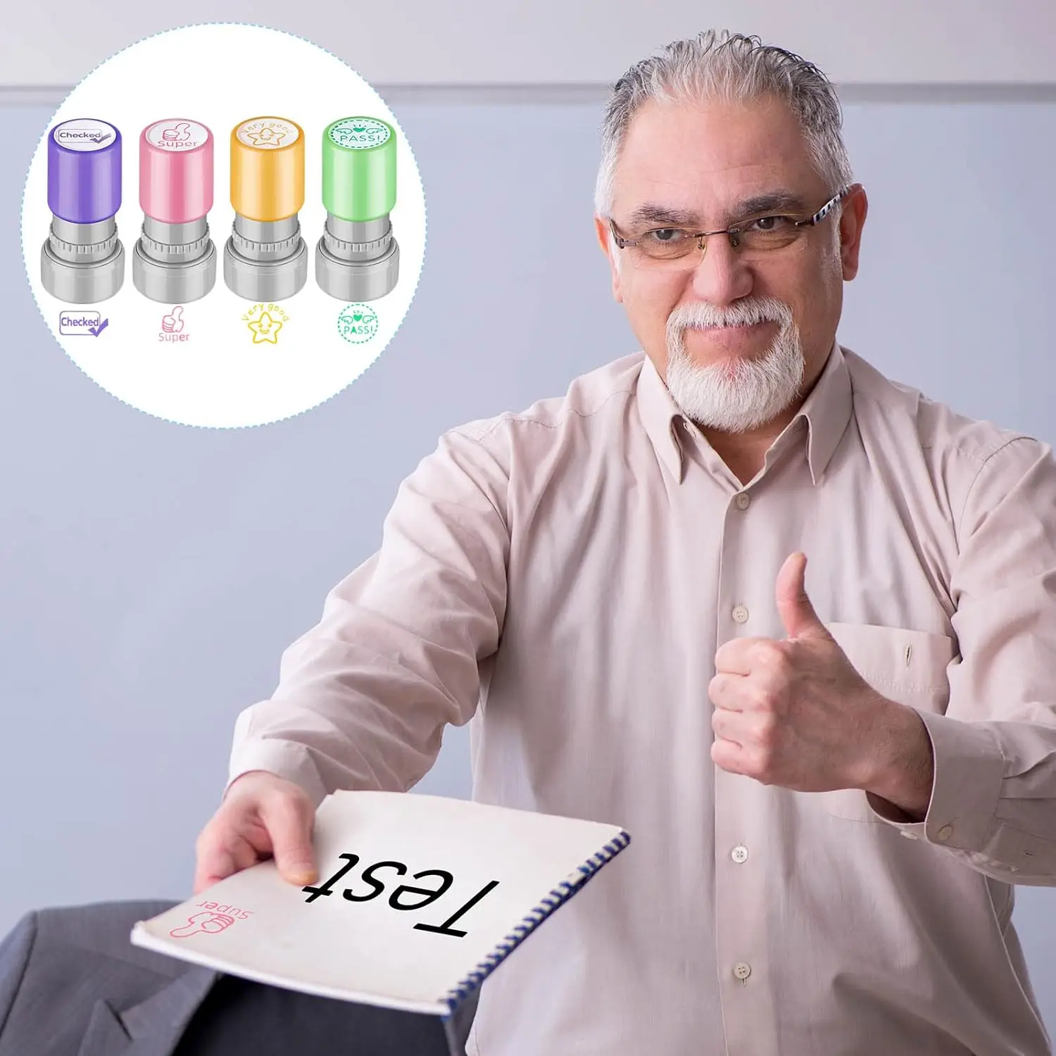 8-Pack Teacher Stamps Self-Refilling Ink Teacher Stamp Set Picture Stamps Motivational Color Supplies Hom