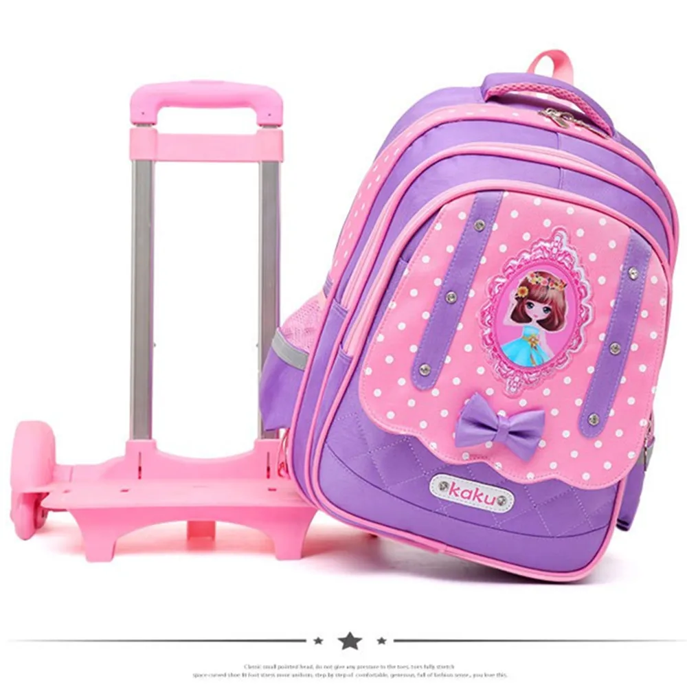 Removable School Backpack Trolley 2/6 Wheel Girl Travel Bag Waterproof Children Schoolbag Fashion Boys Kids Luggage Cartoon Case