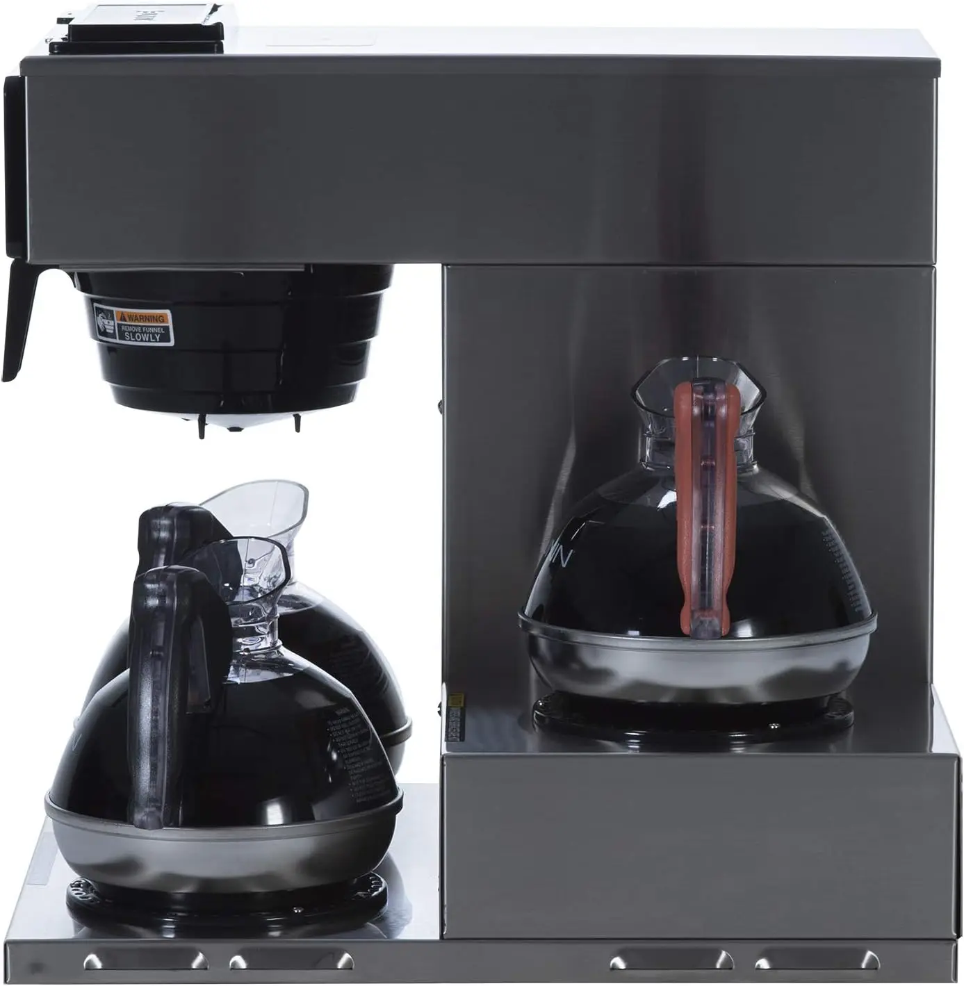 VP17-3 12-Cup Low Profile Pourover Commercial Coffee Maker 3 Lower Warmers 13300.0003 Silver 18.8"D x 16.2"W x 17.3"H