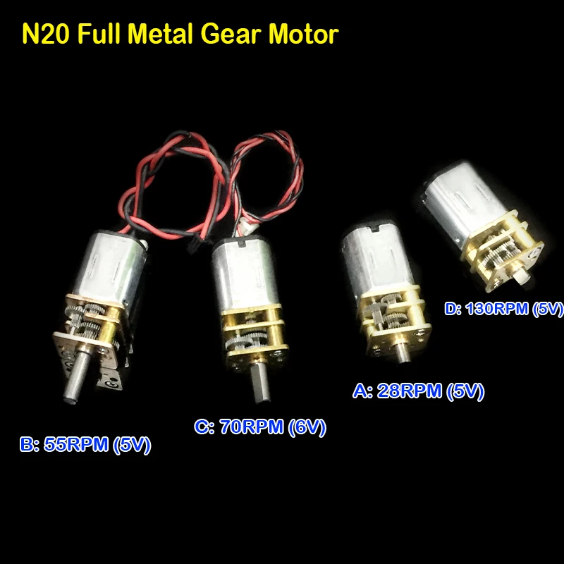 Mini n20 Gear motor dc 3v ~ 6v 70rpm slow Speed full metal Gearbox reduction motor 