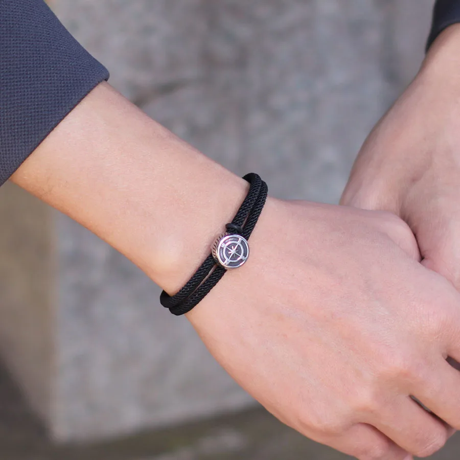 Vintage Navigation Compass Mens Rope Bracelet with Red Thread