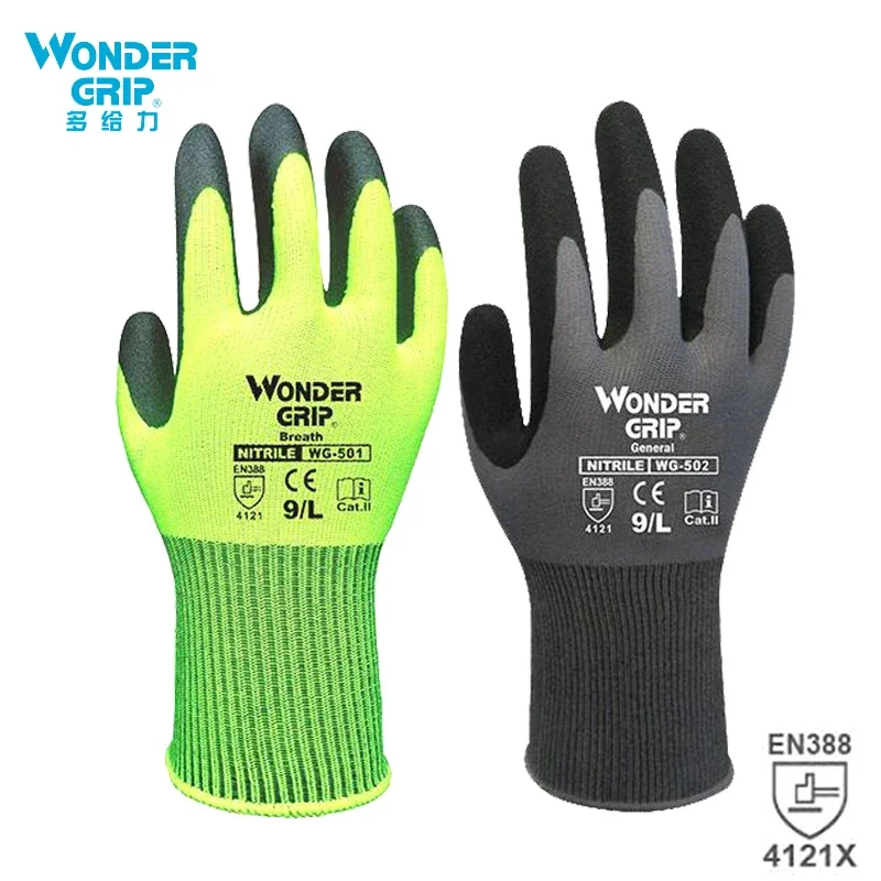 Wonder Grip-Gants de Construction pour Homme, Plombier, Coque en Nylon Rouge, Noir, NitCarter, Revêtement Sandy, Sécurité au Travail