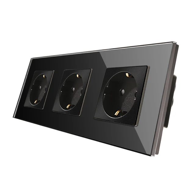 Bingoelec Wall Socket EU Plug 16A Power Germany Socket Electrical Sockets Crystal Glass Panel 228 86mm Bingoelec Wall Socket EU Plug 16A Power Germany Socket Electrical Sockets Crystal Glass Panel 228*86mm Home Improvement