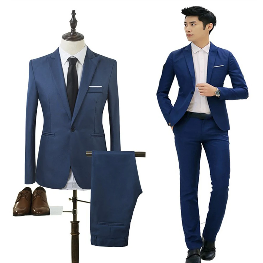 Blazer+Pants 2Pcs/set Men's Formal Blazer Jackets Coat Pants Tuxedos Wedding Slim Business Dress Suit Clothing Man mens suit