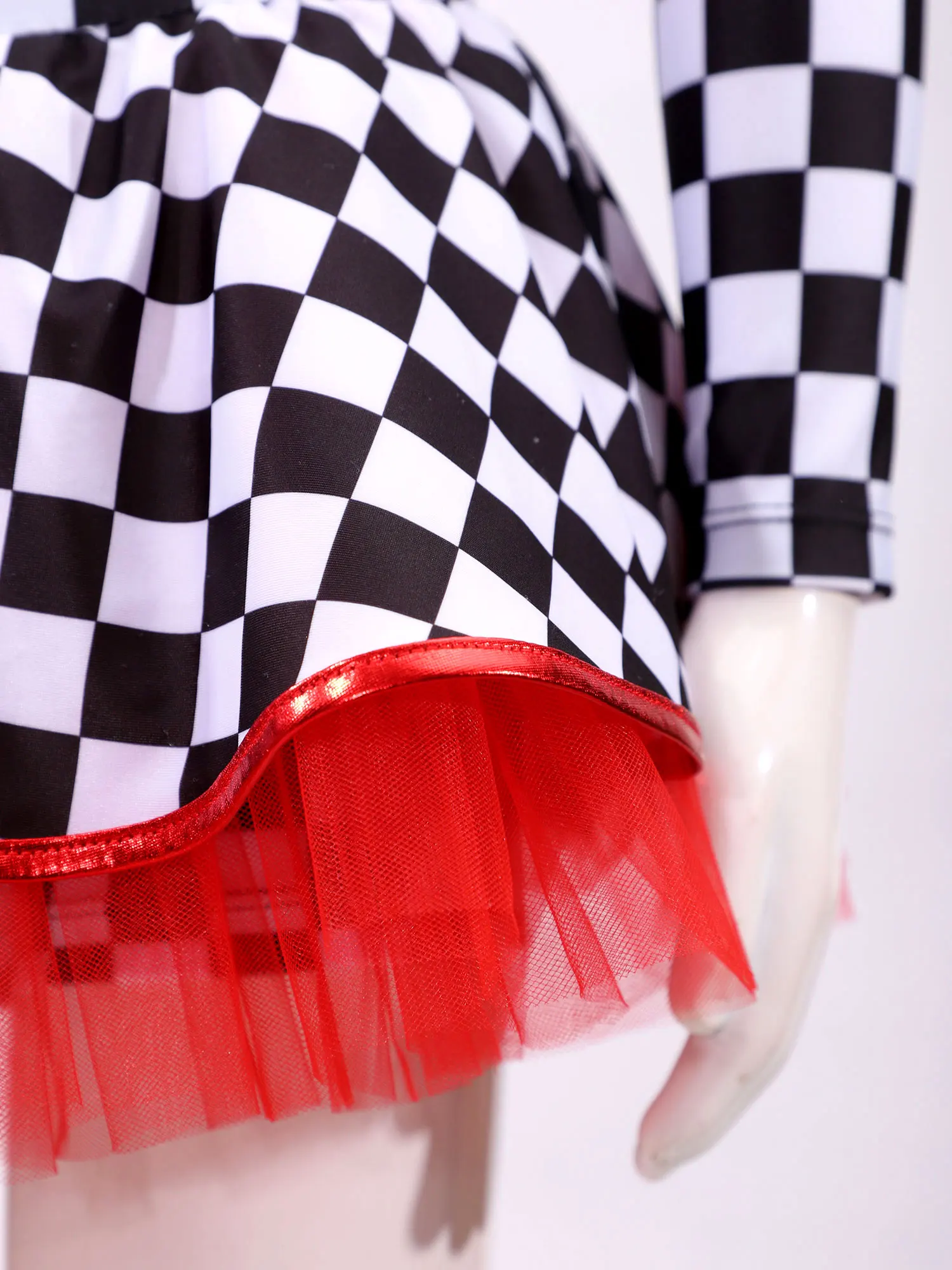 Kids Girls Racer Racing Driver Costume Sequins Checkerboard Print Cosplay Roleplay Leotard Dress for Halloween Carnival Dress Up
