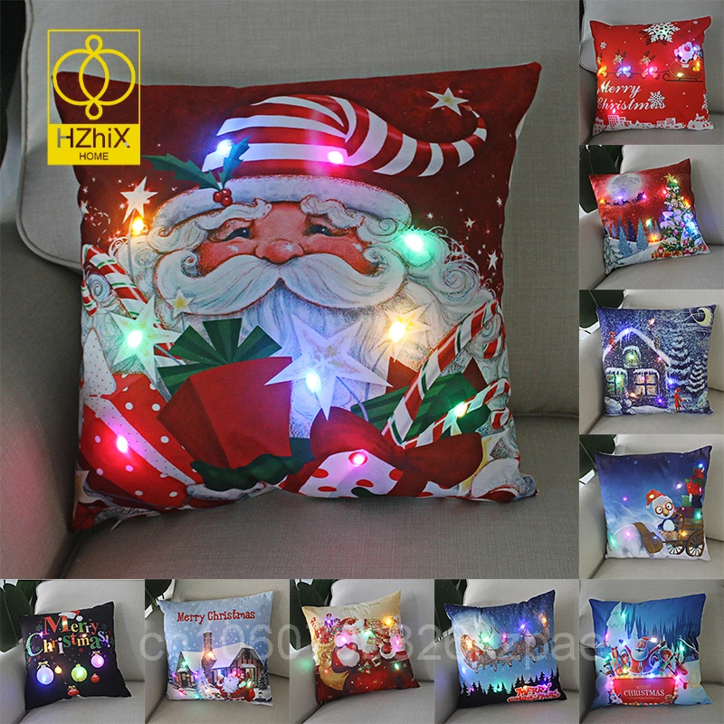 

45x45cm LED Christmas Cushion Cover Glowing Pillowcase With Lights 2023 Christmas Decorate for Home Navidad New Year Xmas Decor