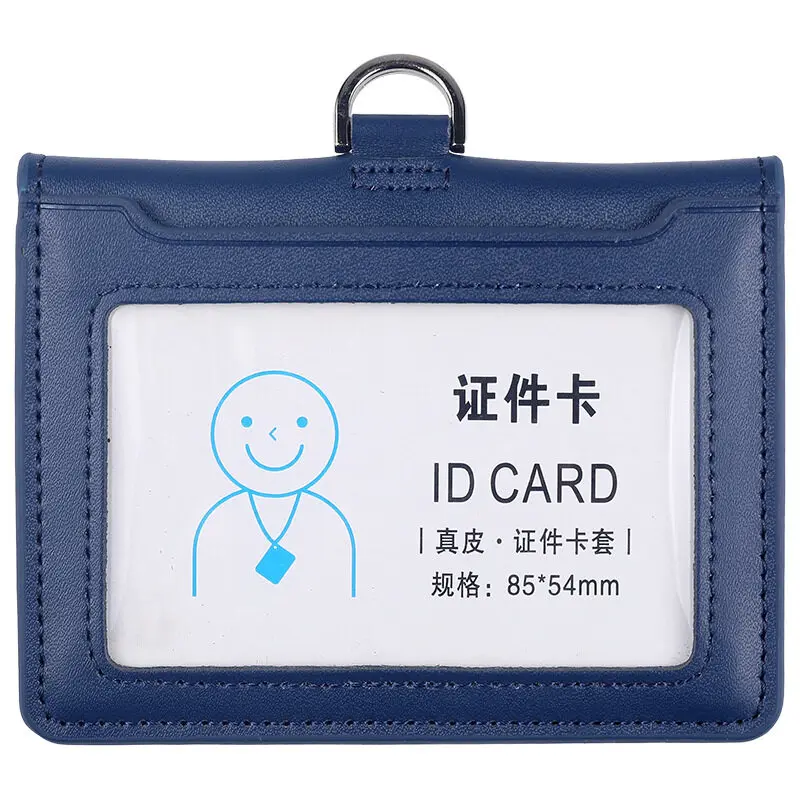 Cowhide ID Card Holder Business Document Case Leather Factory Staff Office Workers Badge Tag Cases with Lanyard Aviation Style