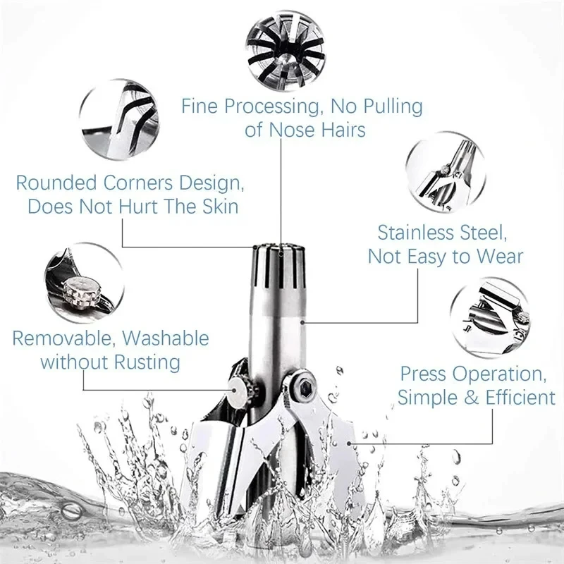 Manual Nose Hair Trimmer Stainless Steel Noiseless Washable for Men and Women