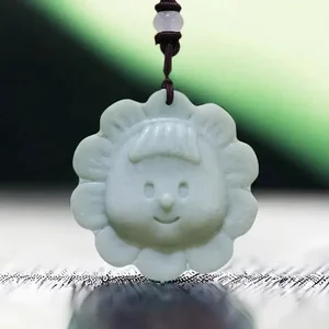 Natural Real Jade Sunflower Girl Pendant Necklace Stone Amulet Talismans Designer Charm Gift Fashion Luxury Carved Jewelry