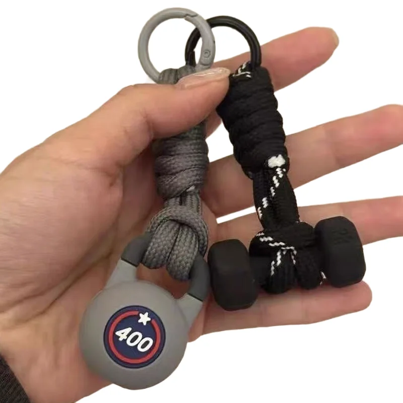 Neuer Fitness-Serie-Schlüsselanhänger, handgewebt, Kettlebell, Hantel, Schlüsselanhänger, Geschenk für Fitness-Enthusiasten, modischer Charm-Taschenanhänger