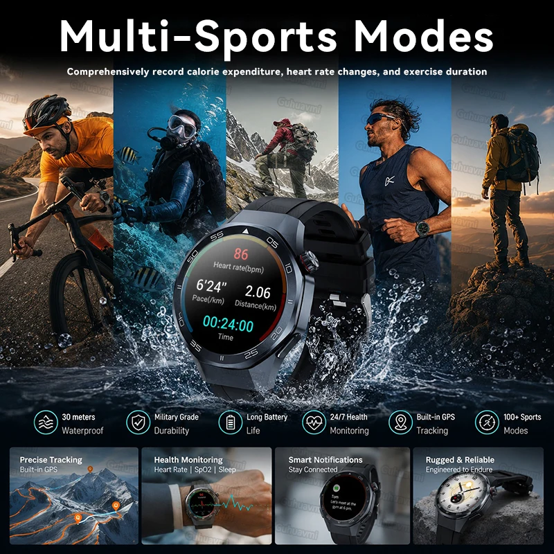 2026 New GPS Smart Watch GPS Trace Compass 3ATM Waterproof Tactics Sports Bluetooth Call Smart Watches For man For Android ios 4