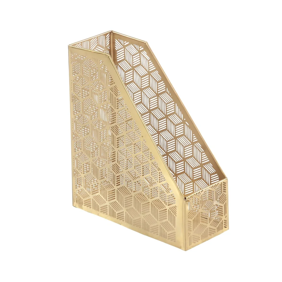 Gold Metal Geometric Magazine Holder Organizer