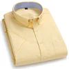 Men Oxford Fabric Shirts Turn Down Collar Front Pocket Button Short Sleeve Solid Color Summer Smart Casual Shirts Dress 5