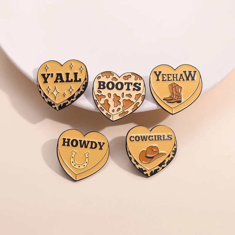 

Heart Western Cowboy Boots Brooch Creative Howdy Cowgirls Retro Enamel Pins Decorative Lapel Badge Clothes Backpack Jewelry Gift